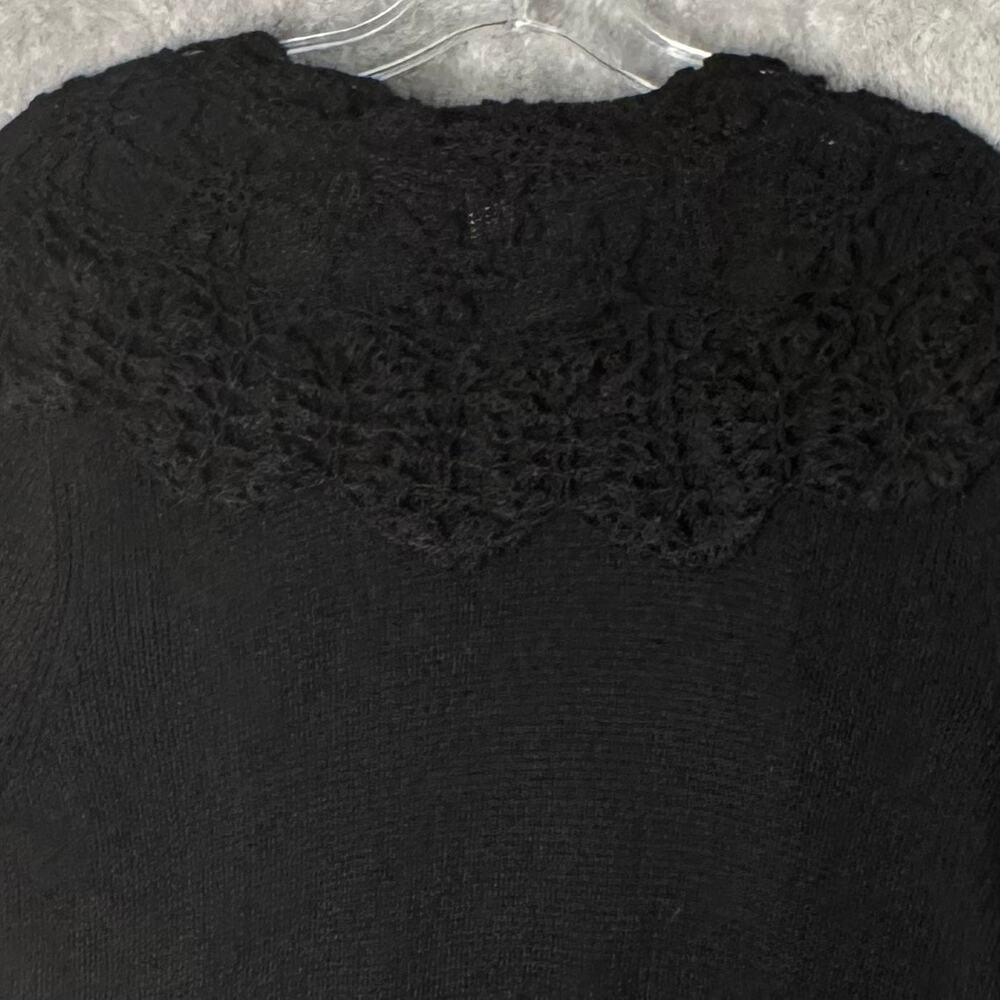 Nine West Lacy Knit Open Front Cardigan Women L Ramie Cotton Linen Blend Black - Picture 7 of 8